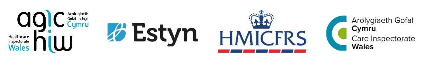 HIW. Estyn, HMICFRS and CIW logos