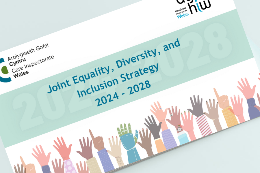 Joint Equality, Diversity, and Inclusion Strategy - HIW and CIW logos, with groups of hands in the air
