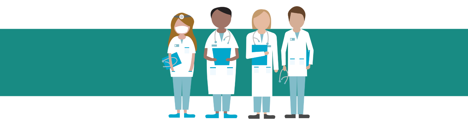 Group of 4 healthcare staff on a green background