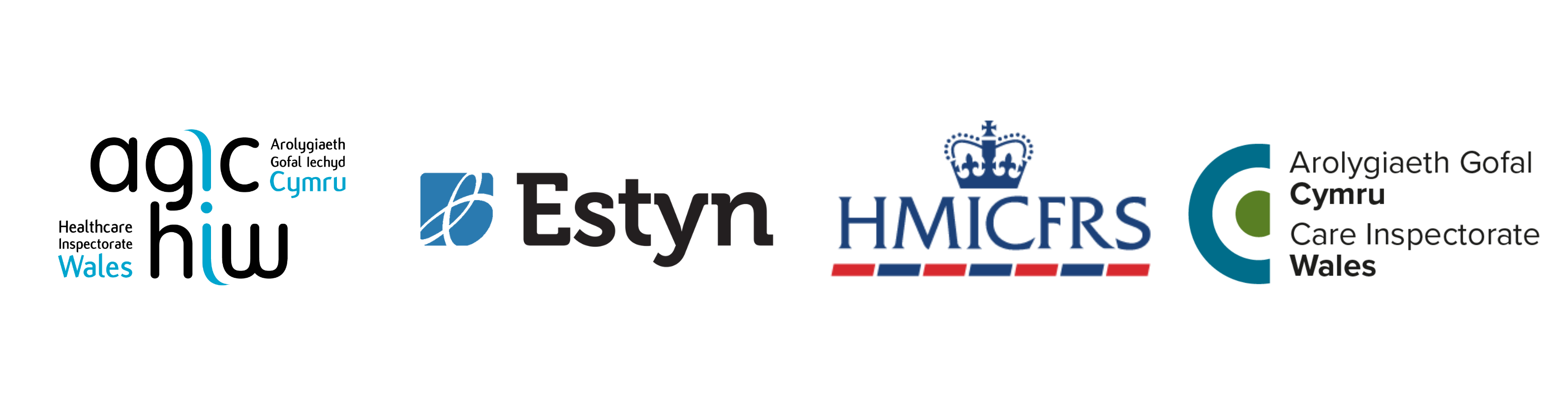 HIW, Estyn, HMICFRS and CIW logos