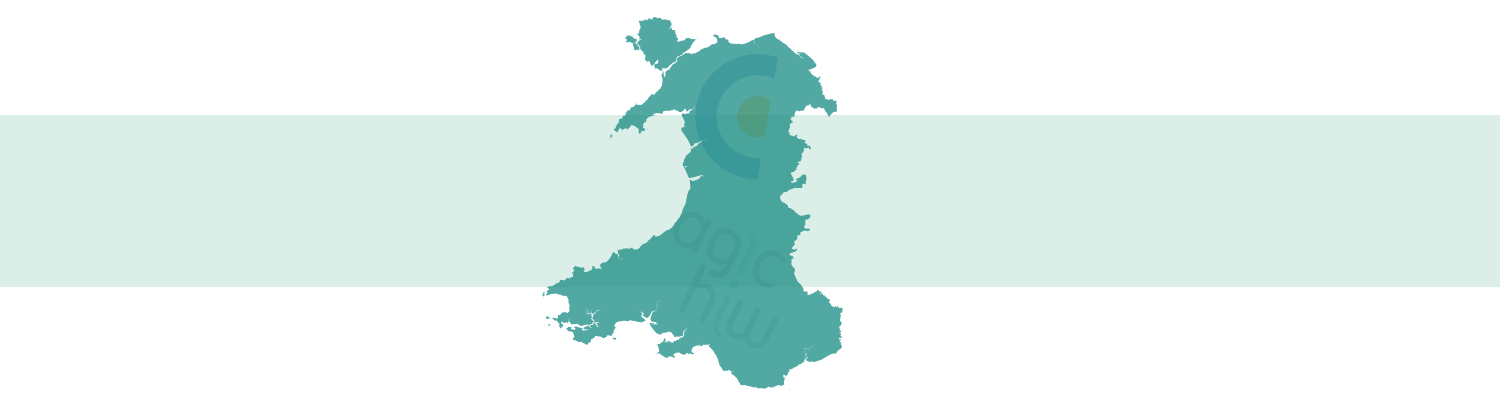 Map of Wales with CIW and HIW logos in the middle 