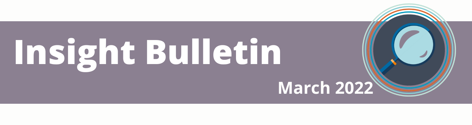 Insight Bulletin March 2022 - Magnifying glass on purple background