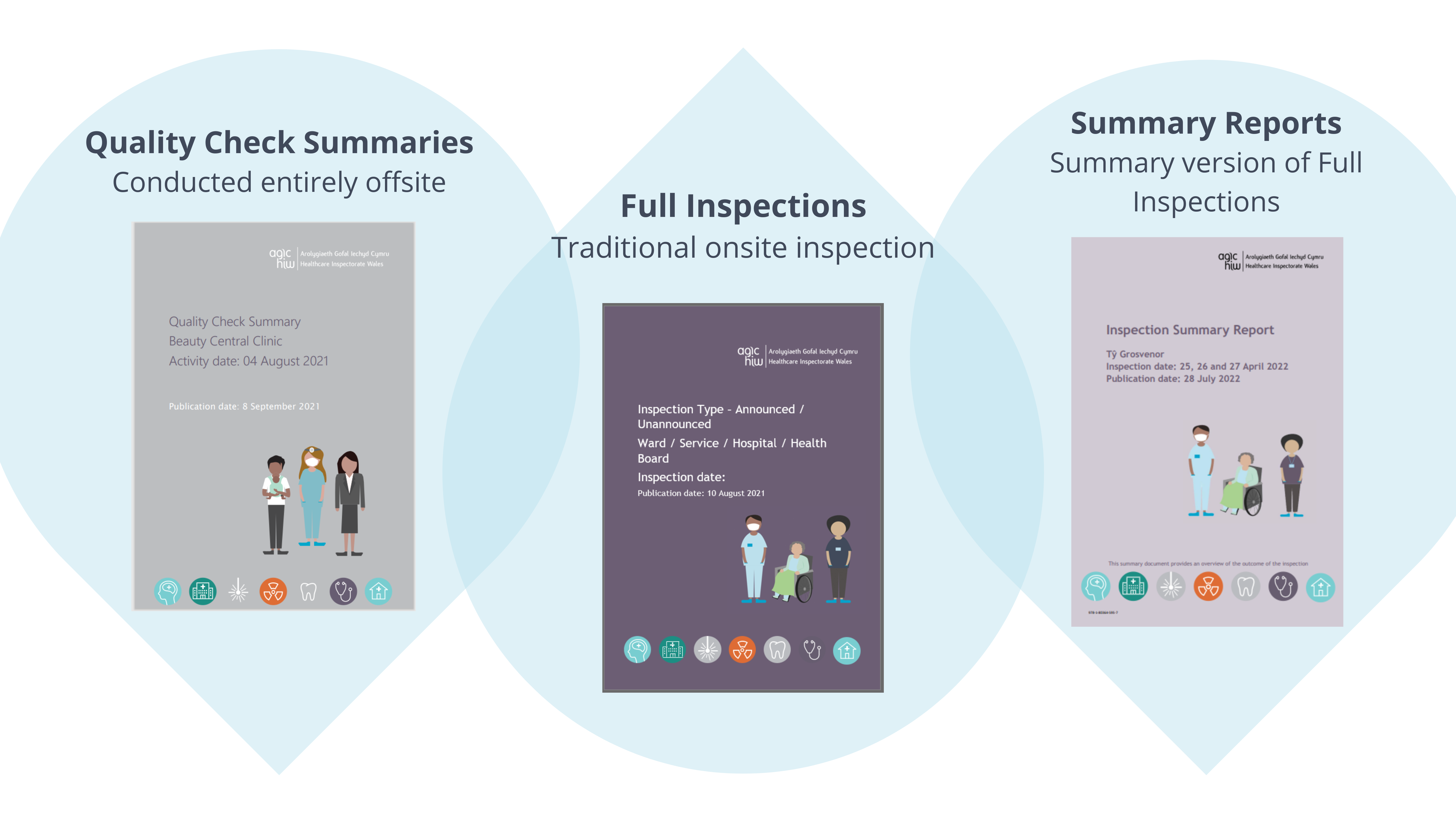 Quality Check Summaries - Conducted entirely offsite, Full Inspections - Traditional onsite inspection, Summary Reports - Summary version of Full Inspections