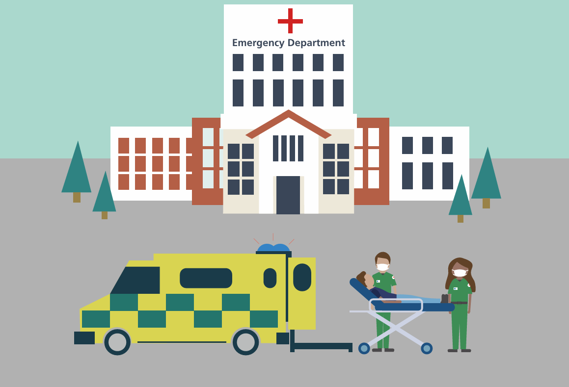 Ambulance and paramedics outside hospital